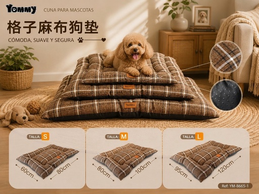 [YM8665-1] Colchoneta de mascota de cuadros de lino - Camas de lujo para perros