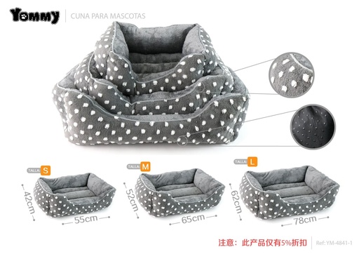 [YM4841-1] Cuna redonda de mascota con tejido suave y forro polar en gris - Accesorios para mascotas