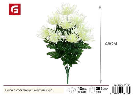 [200926773] Ramo de leucospermum de 9 tallos de 45 cm en blanco - Flores artificiales decorativas