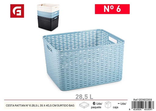 [120160359] Cesta de mimbre de número 6, capacidad 28.5 L en color surtido, tamaño 35 x 40.5 cm - Accesorios de cocina