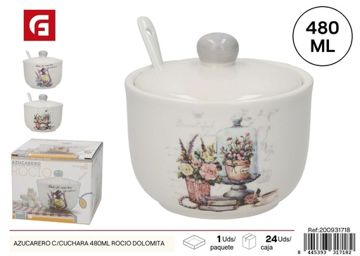 [200931718] Azucarero con cuchara Rocio Dolomita 480 ml color surtido - Utensilios de cocina y almacenamiento