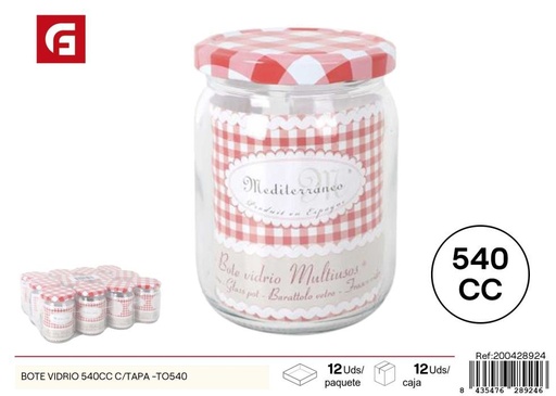 [A003387] Bote de vidrio 540 ml con tapa - Almacenamiento de alimentos en vidrio