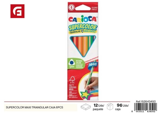 [152643450] Lápices de colores Supercolor maxi triangular caja 6 piezas - Útiles escolares para creatividad