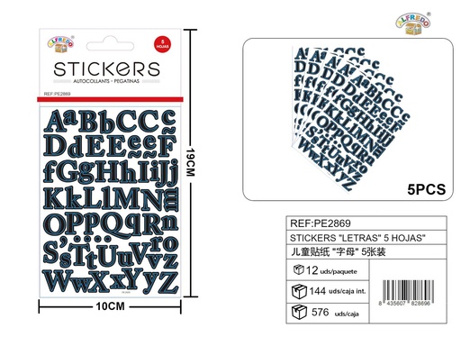 [PE2869] Stickers "Letras" 5 hojas 10x19 cm - Personalización de proyectos de arte