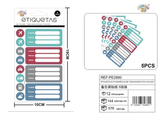 [PE2880] Etiqueta autoadhesiva de organización 5 hojas 10x19 cm - Material para personalización