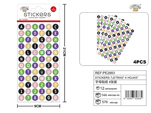 [PE2883] Stickers "Letras" 4 hojas 9.5x21.5 cm - Suministros creativos y decorativos