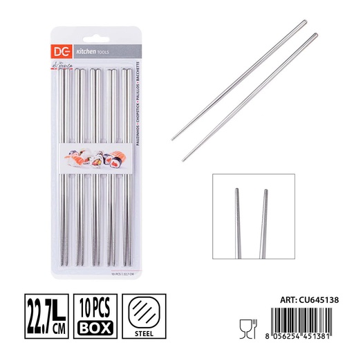 [0240181] Palillos de acero 10 piezas 22.7 cm - Accesorios de cocina para sushi