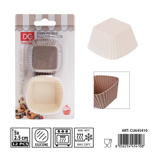 [0239416] Molde mini cuadrado de silicona 5X2.5CM 12PZ - Utensilios de repostería