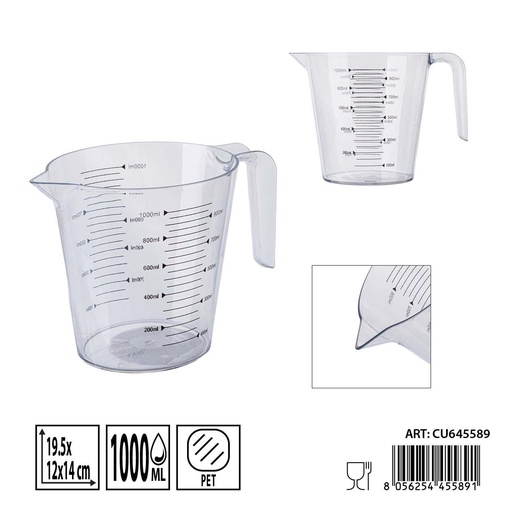 [0240263] Jarra graduada de plástico 1000 ml 19.5x12x14 cm - Utensilios de cocina