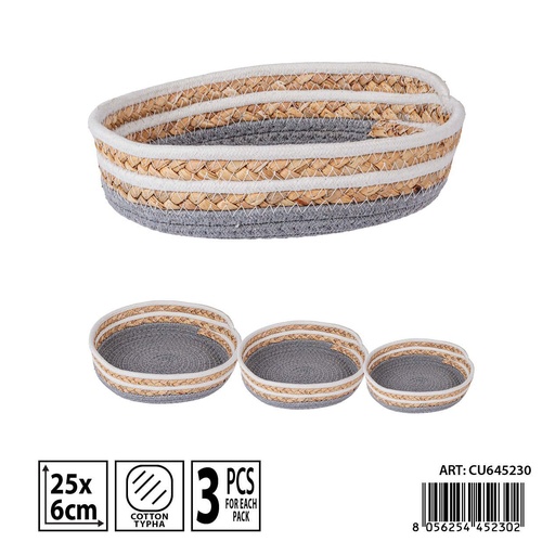 [0239303] Cesta de almacenamiento de cuerda y junco 25x6 cm - Almacenamiento de cocina