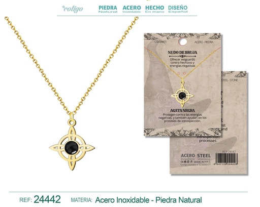 [24442] Colgante Nudo de Bruja Acero dorado con Ágata Negra - Joyas y protección