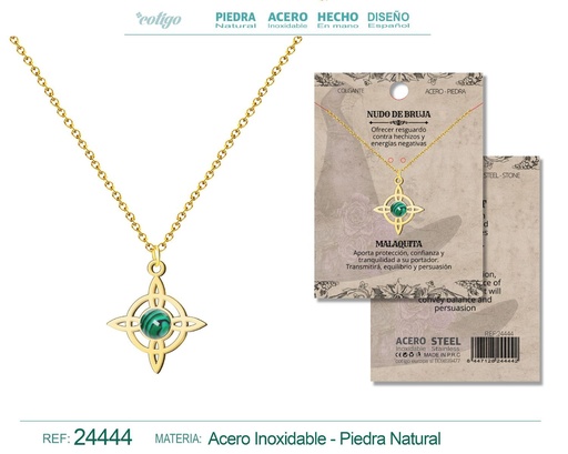 [24444] Colgante Nudo de Bruja Acero dorado con Malaquita - Joyas y protección