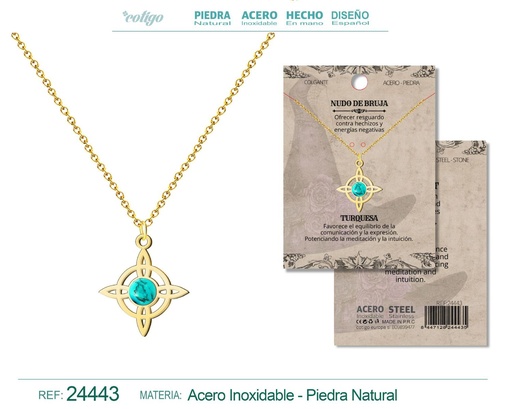 [24443] Colgante Nudo de Bruja Acero dorado con Turquesa - Joyas y protección