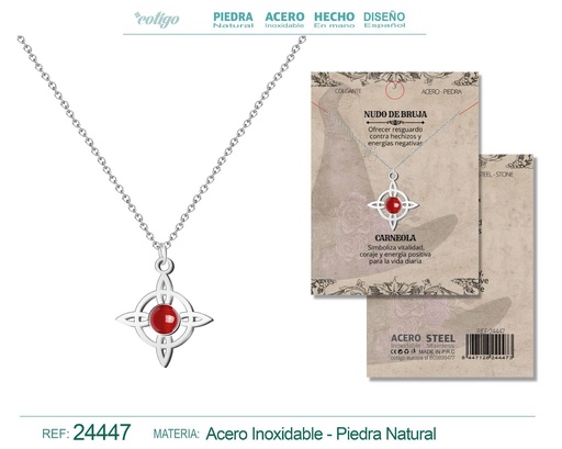[24447] Colgante Nudo de Bruja Acero plateado con Carneola - Joyas y protección