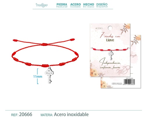 [20666] Pulsera de 7 nudos con Llave color plateado - Joyas de protección