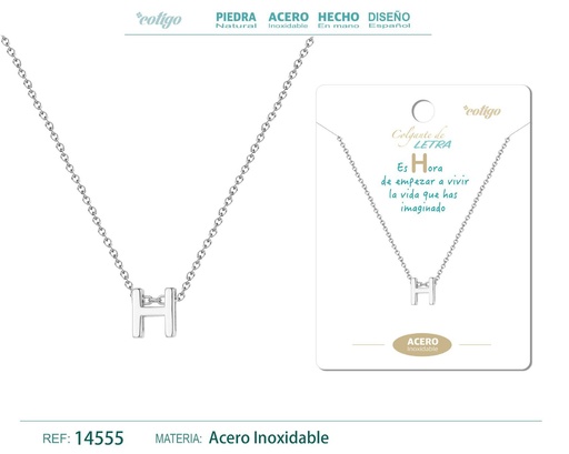 [14555] Collar Letra H Acero color plateado - Joyas personalizadas