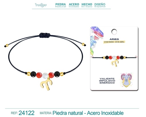 [24122] Pulsera de piedra natural con colgante Aries Acero dorado - Joyas zodiacales