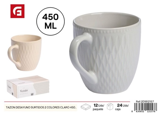 [201812157] Tazón de desayuno surtido en 2 colores claros 450 ml - Tazas de vidrio y cerámica