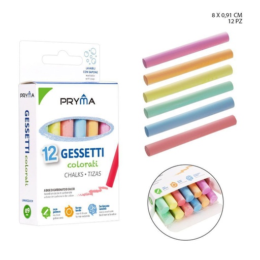 [0202636] Tiza de colores 8x0.9 cm 12 piezas - Herramientas para la escuela y pizarras