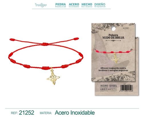 [21252] Pulsera 7 nudos con nudo de bruja en acero dorado - Amuletos de suerte y protección