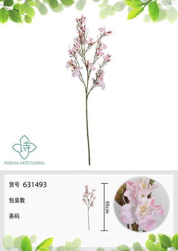 [631493-2ROSA] Rama de flores artificiales de cerezo de media longitud 95 cm - Decoración floral