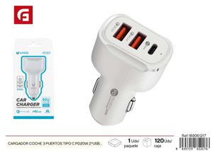 [189061217] Cargador de coche con 3 puertos Type-C PD20W + 2 USB-A QC18W color blanco - Accesorios de coche