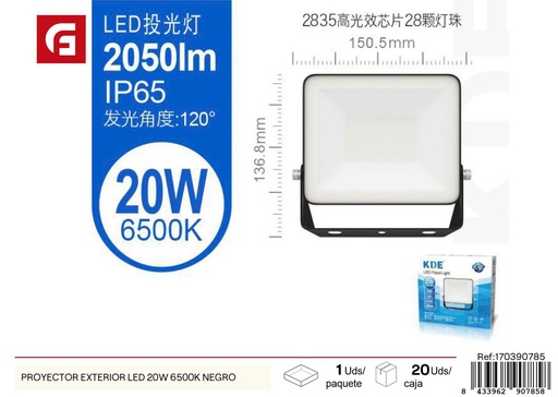 [170390785] Proyector exterior LED negro de 20W 6500K - Iluminación