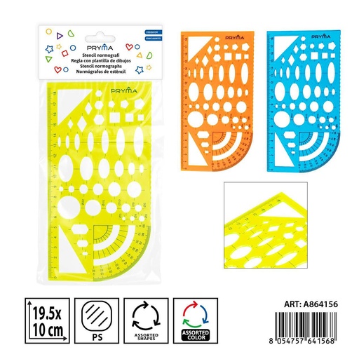 [0238050] Regla con plantilla de dibujos 19.5x10cm - Herramienta de dibujo y escritura