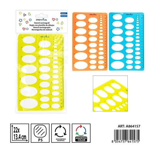 [0238051] Regla con plantilla de dibujos 22x13.4cm - Accesorios de papelería escolar