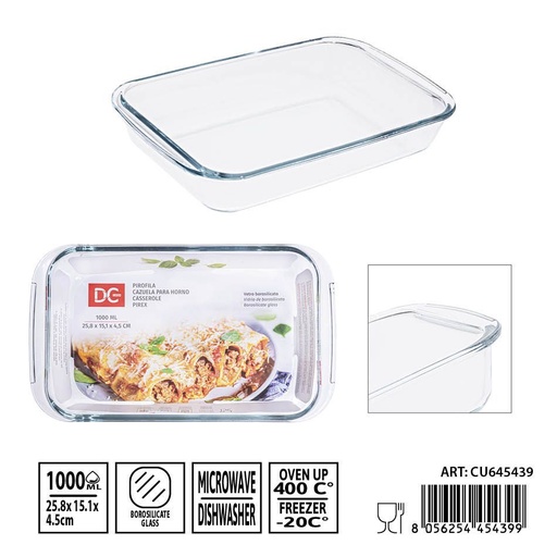 [0239481] Bandeja de cristal rectangular 1000 ml 25.8x15.1x4.5 cm - Utensilios de mesa y bandejas de cristal