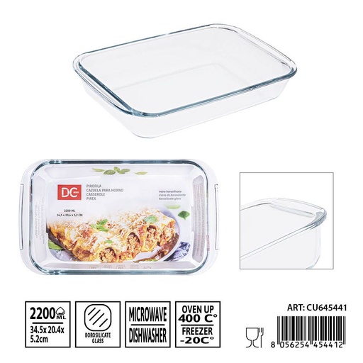 [0239483] Bandeja de cristal rectangular 2200 ml 34.5x20.4x5.2 cm - Utensilios de mesa y bandejas de cristal