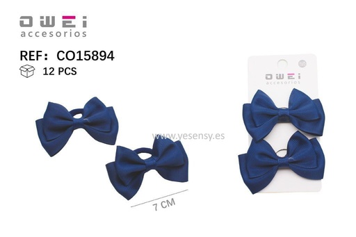 [8428947158943] Pack de 2 gomas con lazo azul 8 cm 12 unidades - Accesorios para el cabello