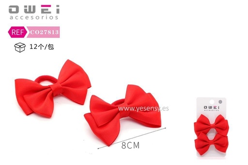 [8428947278139] Pack de 2 gomas con lazo rojo 8 cm 12 unidades - Accesorios para el cabello