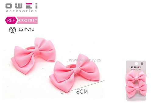 [8428947278177] Pack de 2 gomas con lazo rosa 8 cm 12 unidades - Accesorios para el cabello