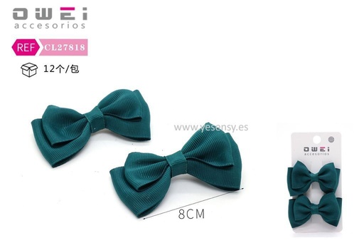 [8428947278184] Pack de 2 pinzas con lazo verde 8 cm 12 unidades - Accesorios para el cabello