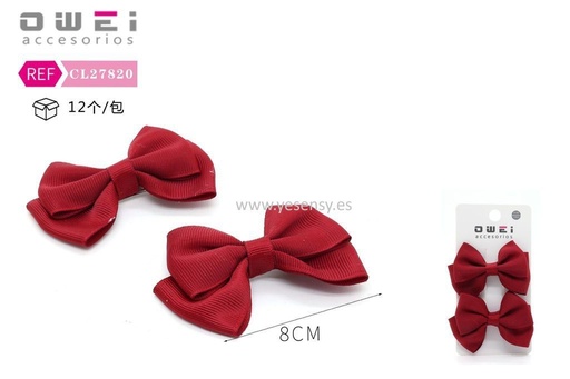 [8428947278207] Pack de 2 pinzas con lazo rojo 8 cm 12 unidades - Accesorios para el cabello