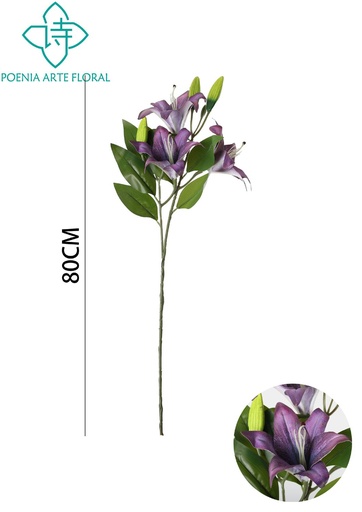 [630915MORADO-631304] Rama decorativa de lirios morados 3D 80 cm - Flores artificiales y decoración