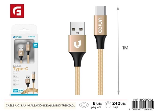 [189099042] Cable A-C 3.4A 1m metálico trenzado - Electrónica