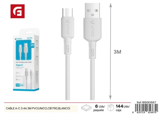 [189061667] Cable A-C 3.4A 3 m PVC - Cargadores de teléfono