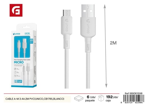 [189061598] Cable A-M 3.4A 2M PVC - Cables y cargadores para dispositivos electrónicos