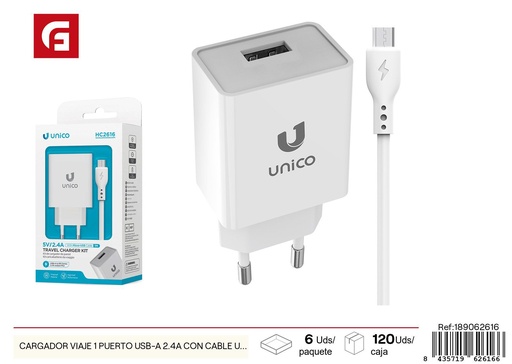 [189062616] Cargador de viaje con 1 puerto USB-A 2.4A y cable micro USB - Cargadores de teléfono