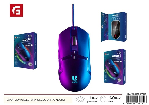 [189099770] Ratón con cable para juegos UNI-7D negro - Electrónica