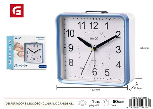 [106259145] Despertador silencioso cuadrado grande azul blanco 3340 - Electrónica