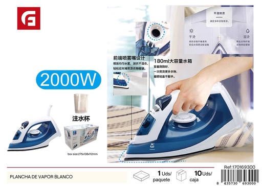 [170169300] Plancha de vapor blanca - Electrónica y planchas para ropa