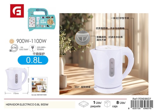 [170169607] Hervidor eléctrico 0.8L 900W - Jarras de agua caliente y utensilios de cocina