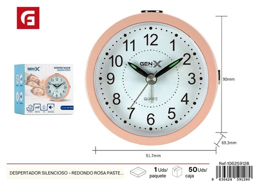 [106259128] Despertador silencioso redondo rosa pastoso 3326 - Relojes de pared decorativos