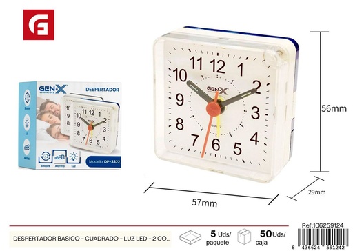 [106259124] Despertador básico cuadrado con luz LED 2 colores 3322 - Relojes de pared