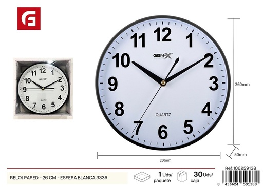 [106259138] Reloj de pared blanco de 26cm modelo 3336 - Decoración del hogar
