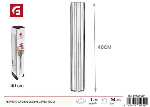 [201421421] Florero de cristal relieve de león 40cm - Decoración y floristería
