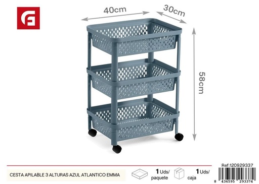 [120929337] Cesta apilable 3 alturas azul atlántico modelo Emma - Almacenamiento y organización